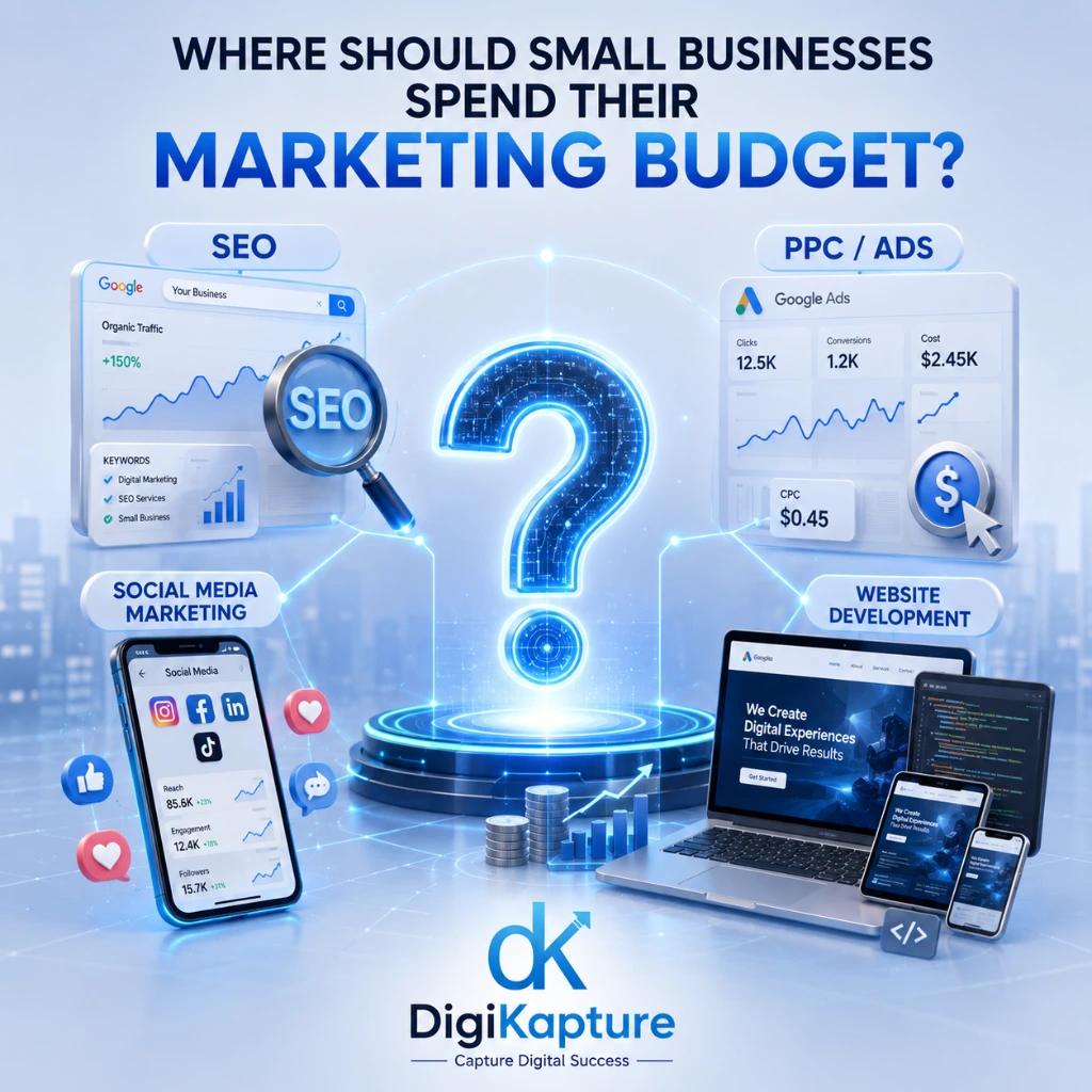 small business marketing budget 2026 allocation for SEO PPC social media and website development