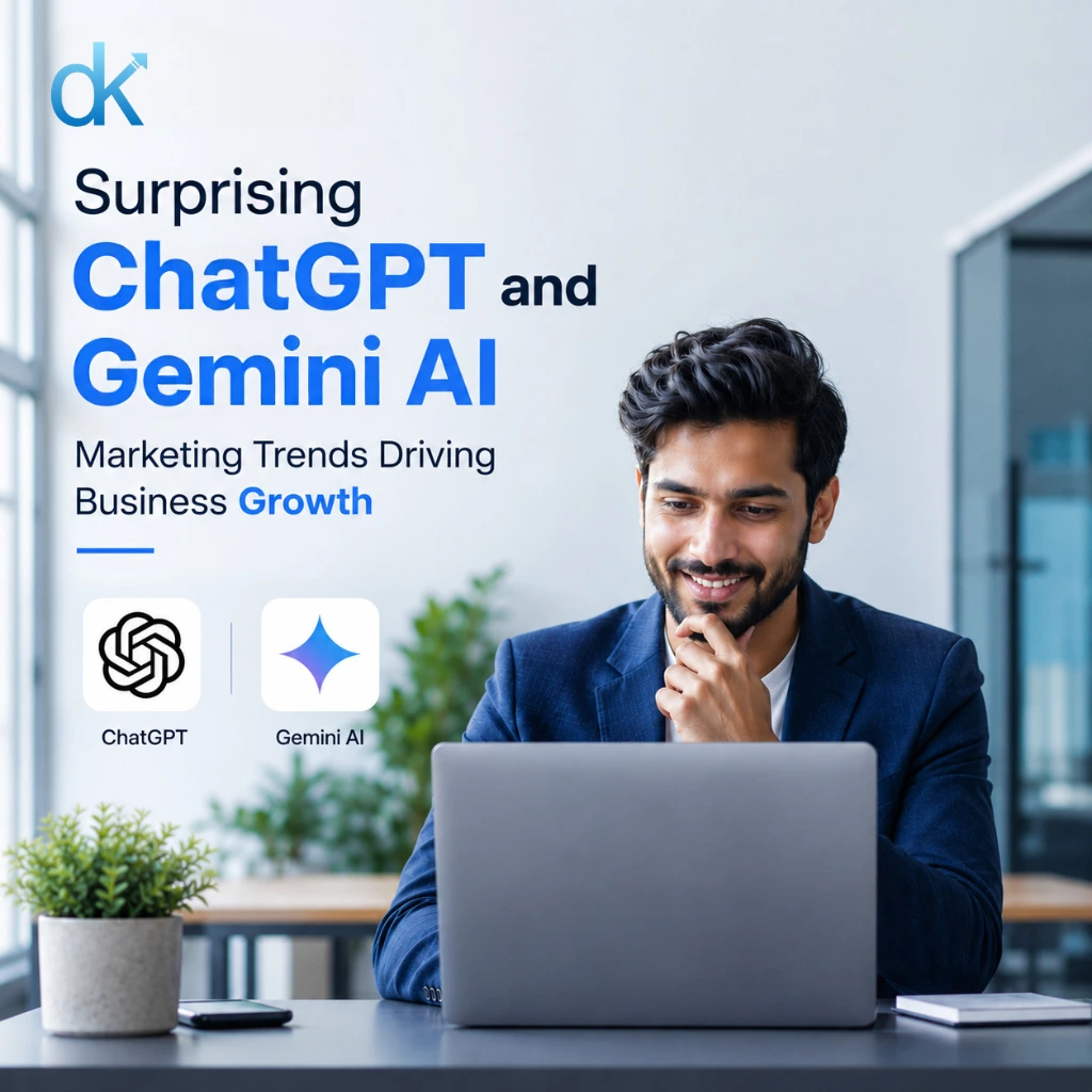 Professional illustrating ChatGPT and Gemini AI marketing trends driving business growth through AI-powered digital marketing strategies.